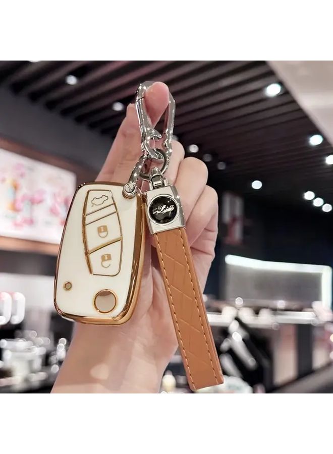 غطاء مفتاح TPU أبيض ذهبي لسيارات فيات باندا، ستيلو، بونتو، دوبلو، برافو، 500، دوكاتو - Image 1
